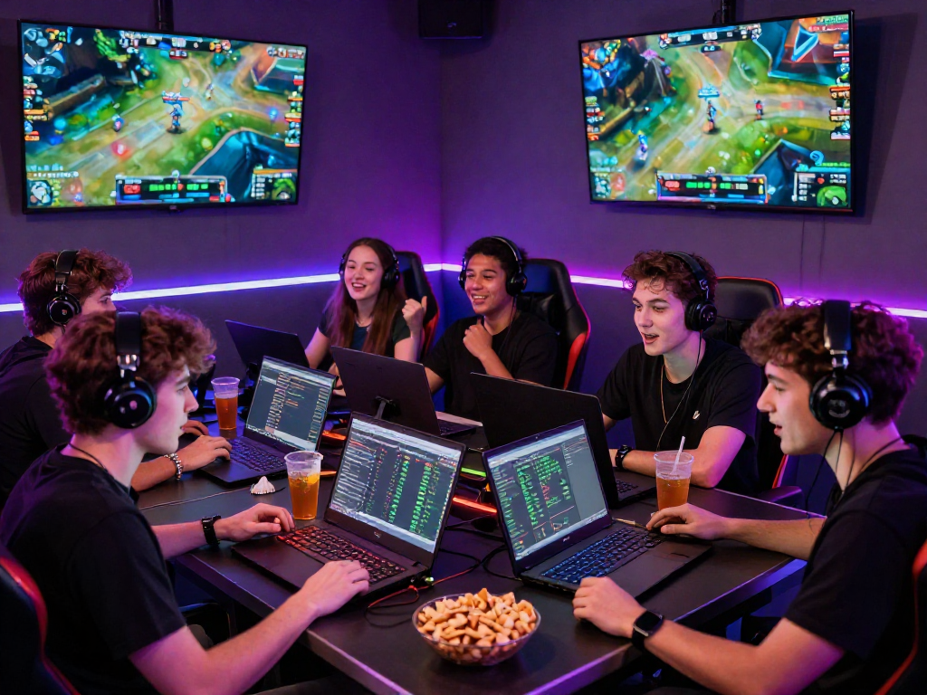 Competitive 롤토토 betting session with friends analyzing match data and strategies.