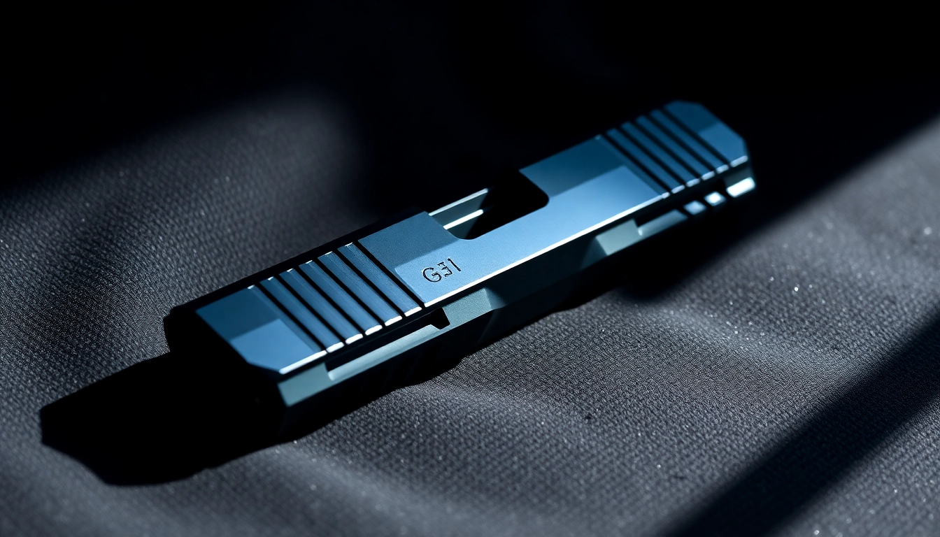 Showcasing a glock 17 slide oem with high sheen on a black velvet setting.