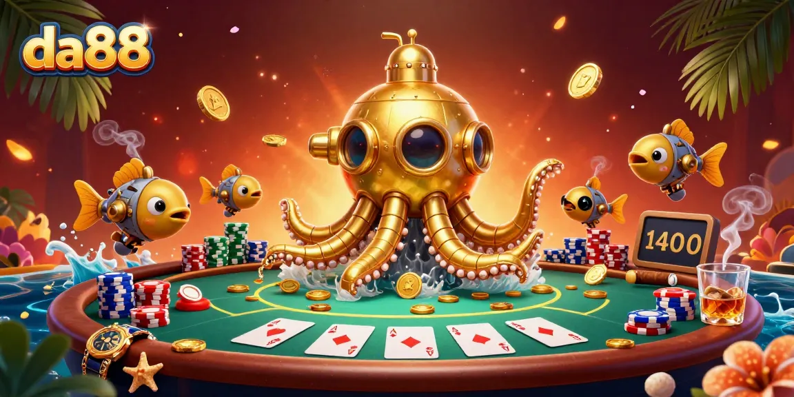 Join the thrilling action in da88 with a golden kraken submarine and poker excitement.