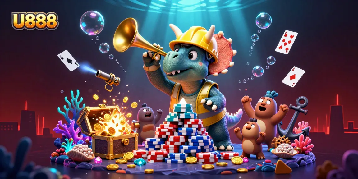 Engage in exciting gameplay at U888 with vibrant underwater themes and whimsical characters celebrating achievements.