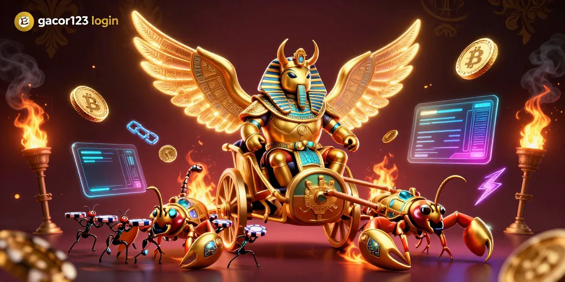 Play exciting games at gacor123 login with vibrant golden characters and glowing crypto coins.