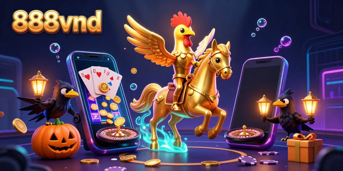 Engage with 888vnd as a golden rooster offers a bewitching casino experience in a vibrant midnight scene.