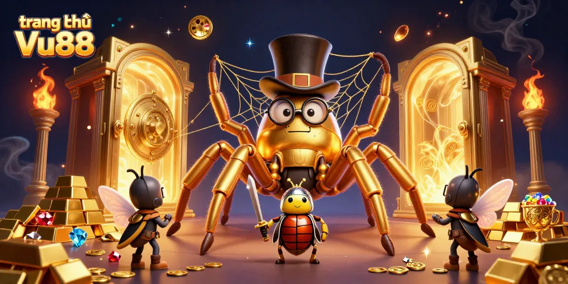 Place bets at trang chủ Vu88 with a dynamic illustration featuring fantasy characters and rich casino elements.