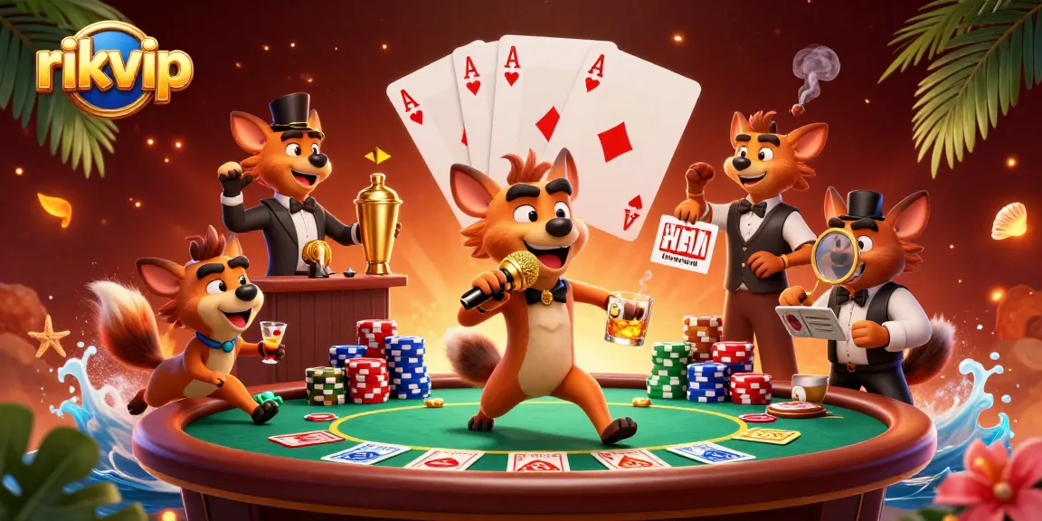Experience thrilling moments at RIKVIP's vibrant casino scene filled with captivating card games and lively characters