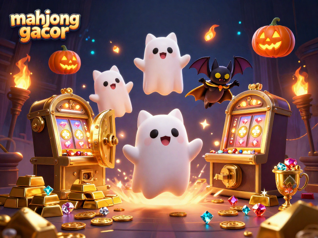 Spin and win with mahjong gacor strategies in this vibrant haunted casino illustration.