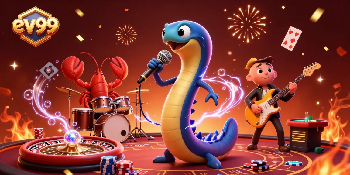 Experience thrilling live casino action with ev99, electric eel DJ performs amidst vibrant games.